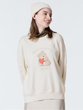 Uniqlo mofusand Teddy Meow Cat Crew Neck Sweatshirt Cream Size M
